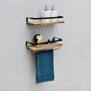 Honeybee 2-Piece High Quality Wooden Floating Wall Shelf Set with Towel Rack Brown and Black WSF199-1